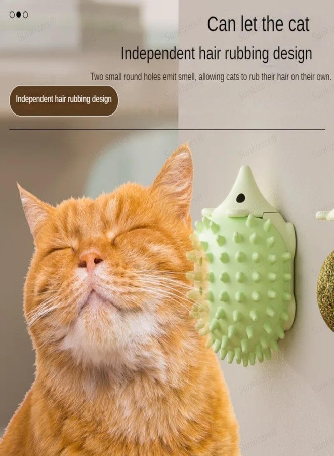 Sunkizzrs® Catnip Toy - Scratching & Rubbing Mint Balls(1 Pcs) Cats Rotatable Edible Mint Natural Healthy Teeth Cleaning Chew Claw Toy for Cat/Kitten (Green Hedgehog) - Image 3